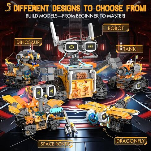 5in1 STEM Robot Building Kits for Kids 6-12, App & Remote Control STEM Dinosaur Tank Robot Building Toys for Kids, 899Pcs DIY Science Building Sets, Erector Sets for Boys Girls Birthday Xmas Gifts in Saudi Arabia