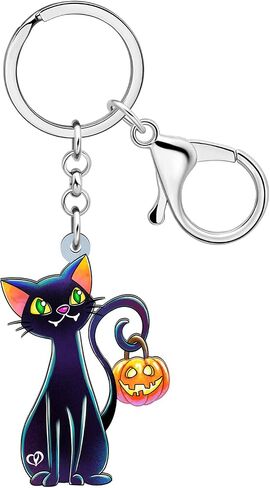 NEWEI Halloween Cute Acrylic Black Cat Keychain Rings Goth Jewelry for Women Girls Party Favor in Saudi Arabia