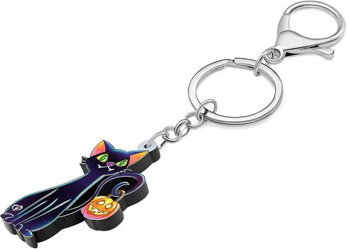 NEWEI Halloween Cute Acrylic Black Cat Keychain Rings Goth Jewelry for Women Girls Party Favor in Saudi Arabia