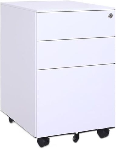File Cabinet/Printer Stand Steel Movable Cabinet Small Push Under Desk Storage Three Drawers with Wheels Filing Cabinet for Home Office(White) in Saudi Arabia