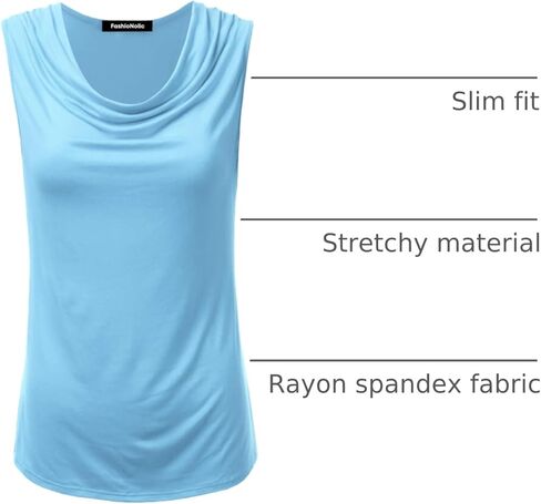 FASHIONOLIC Women's Cowl Neck Ruched Draped Sleeveless Stretchy Blouse Casual Tank Top (Made in USA) in Saudi Arabia
