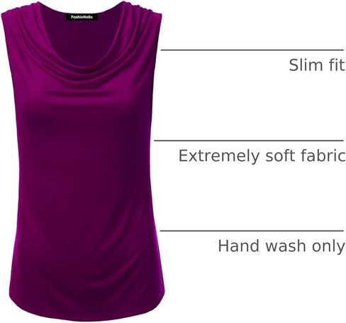 FASHIONOLIC Women's Cowl Neck Ruched Draped Sleeveless Stretchy Blouse Casual Tank Top (Made in USA) in Kuwait