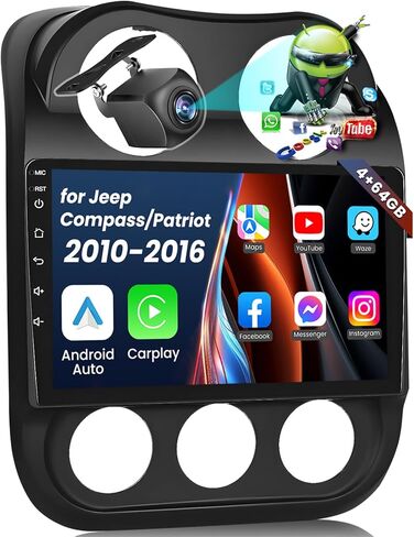 Fortdows 10.1 Inch Car Stereo Radio for Jeep Patriot Compass 2010-2016 with Wireless CarPlay Android Auto, 2GRAM 32GROM Android 11 Player Radio with Bluetooth,WiFi,SWC, GPS,Backup Camera in Kuwait