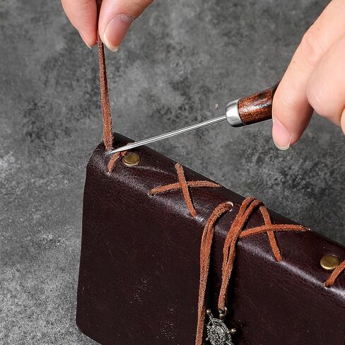 مجموعة أدوات 3 قطع، إبرة من الفولاذ المقاوم للصدأ للخياطة السريعة مع مقبض من خشب الزان، تصميم نحيف للخياطة واللحف واللكم الجلدي وإصلاح الحرف اليدوية ووضع العلامات، بني in Kuwait