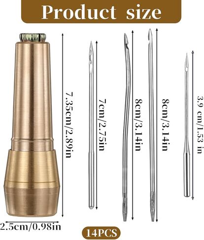 14 قطعة مجموعة إبرة الخياطة الجلدية مع مقبض نحاسي إبرة الخياطة الجلدية القماشية مع 13 إبرة لمجموعة الإبر الحرفية أداة إصلاح الأحذية in Kuwait