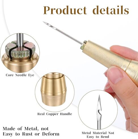 14 قطعة مجموعة إبرة الخياطة الجلدية مع مقبض نحاسي إبرة الخياطة الجلدية القماشية مع 13 إبرة لمجموعة الإبر الحرفية أداة إصلاح الأحذية in Kuwait