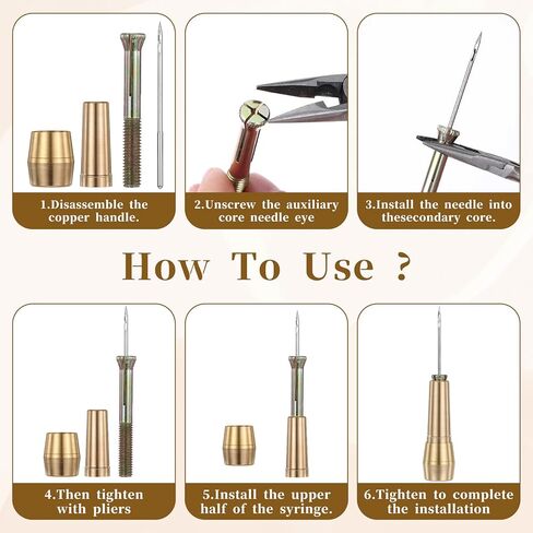 14 قطعة مجموعة إبرة الخياطة الجلدية مع مقبض نحاسي إبرة الخياطة الجلدية القماشية مع 13 إبرة لمجموعة الإبر الحرفية أداة إصلاح الأحذية in Kuwait
