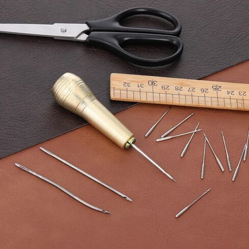 14 قطعة مجموعة إبرة الخياطة الجلدية مع مقبض نحاسي إبرة الخياطة الجلدية القماشية مع 13 إبرة لمجموعة الإبر الحرفية أداة إصلاح الأحذية in Kuwait