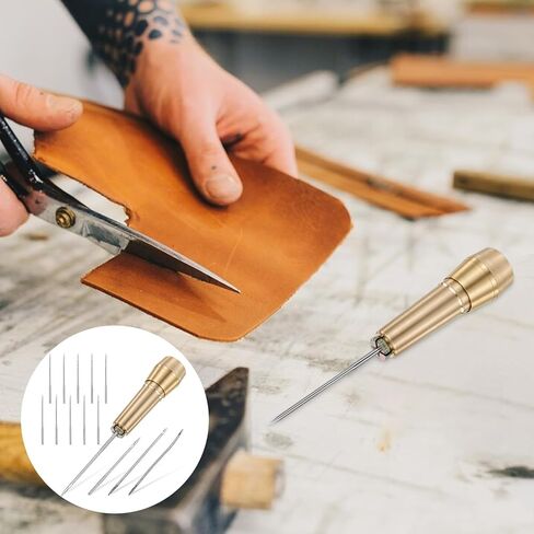 14 قطعة مجموعة إبرة الخياطة الجلدية مع مقبض نحاسي إبرة الخياطة الجلدية القماشية مع 13 إبرة لمجموعة الإبر الحرفية أداة إصلاح الأحذية in Kuwait