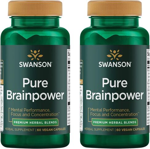 Swanson Pure Brainpower Brain Health Cognitive Memory Focus Support Brain-Derived Neurotrophic Factor (BDNF) Herbal Supplement (Ginkgo Biloba, Bacopa Monnieri) 60 Veggie Capsules (Veg Caps) Vegan in Saudi Arabia