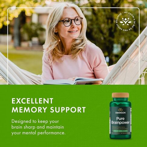 Swanson Pure Brainpower Brain Health Cognitive Memory Focus Support Brain-Derived Neurotrophic Factor (BDNF) Herbal Supplement (Ginkgo Biloba, Bacopa Monnieri) 60 Veggie Capsules (Veg Caps) Vegan in Saudi Arabia