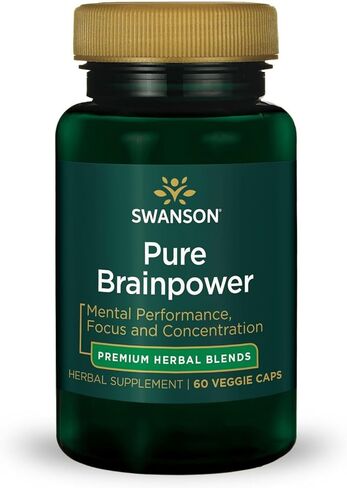 Swanson Pure Brainpower Brain Health Cognitive Memory Focus Support Brain-Derived Neurotrophic Factor (BDNF) Herbal Supplement (Ginkgo Biloba, Bacopa Monnieri) 60 Veggie Capsules (Veg Caps) Vegan in Saudi Arabia