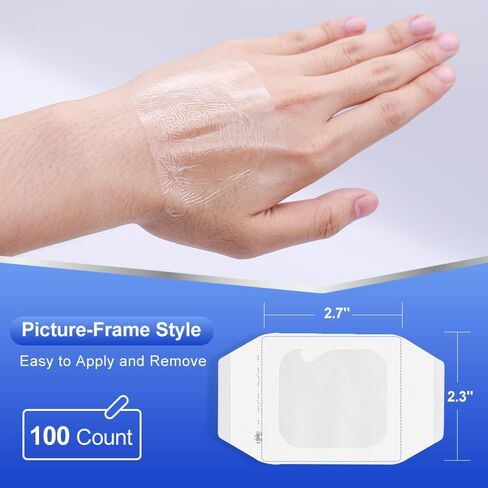 100 Pcs Transparent Film Dressing, HSA FSA Eligible, Waterproof Bandages Post Surgical for Wound Cover Shower, Clear Bandage 2.375" x 2.75" in Kuwait