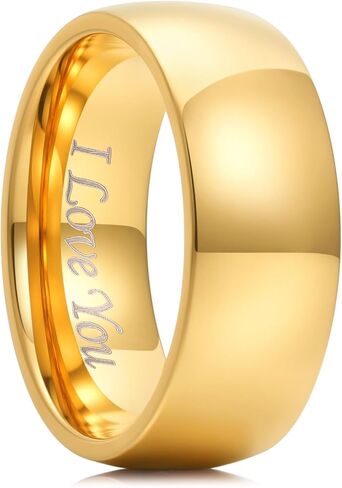 King Will 316L Stainless Steel Wedding Band for Men Women-2-8mm Width Wedding Ring in Black/Sliver/Gold Plated Laser I Love You High Polished Dome Style Promise Ring Comfort Fit Size 4-15 in Kuwait