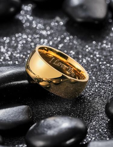 King Will 316L Stainless Steel Wedding Band for Men Women-2-8mm Width Wedding Ring in Black/Sliver/Gold Plated Laser I Love You High Polished Dome Style Promise Ring Comfort Fit Size 4-15 in Kuwait