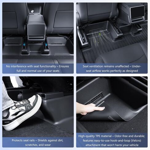 Front Seat Rail Protectors for Tesla Model Y Juniper 2025-2026, 5-Piece TPE Track Cover Guards, Under Seat Floor Mat Protectors, Black in Saudi Arabia