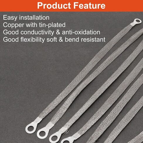 8 PCS Universal Ground Strap Automotive, 12 Inch Engine Ground Strap with Ring Terminals, Flat Braided Copper Grounding Straps for Most Vehicle Cars (Gold) in Saudi Arabia