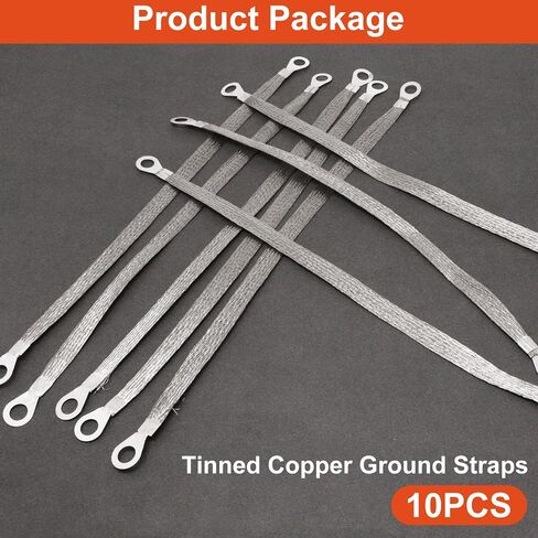 8 PCS Universal Ground Strap Automotive, 12 Inch Engine Ground Strap with Ring Terminals, Flat Braided Copper Grounding Straps for Most Vehicle Cars (Gold) in Saudi Arabia