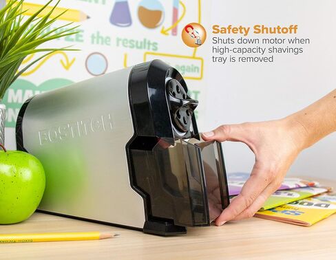 Bostitch Office SuperPro Glow Extra Heavy Duty Commercial Classroom Electric Pencil Sharpener with Replaceable Cutter Cartridge System, 6-Hole, Silver/Black (EPS14HC) in Saudi Arabia