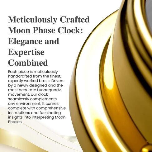 Tabic Traditional Northern Hemisphere Solid Brass Moon Phase Clock - Handcrafted in England, Heavy Brass Case (1/2kg), 6x2 Inches - Elegant Celestial Elegance and Lunar Phase Accuracy in Kuwait