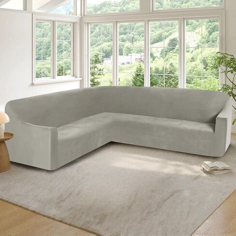 ALIECOM Velvet Stretch Sectional Couch Covers L Shape Corner Sofa Cover Washable Soft Thick U Shaped Sofa Slipcovers for Dogs Pets Magic Furniture Protector with Non Slip Foam (Air Grey, X-Large) in Saudi Arabia