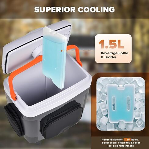 ثلاجة سيارة 12 فولت 32 كيو تي (30 لتر) مبرد كهربائي/مدفأ مع جيوب، مقسم حزمة الثلج، غطاء قابل للإزالة، عجلات، ثلاجة حرارية للسفر والمركبات والتخييم والمنزل والشاحنات، 120 فولت تيار متردد in Kuwait