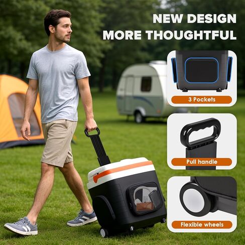 ثلاجة سيارة 12 فولت 32 كيو تي (30 لتر) مبرد كهربائي/مدفأ مع جيوب، مقسم حزمة الثلج، غطاء قابل للإزالة، عجلات، ثلاجة حرارية للسفر والمركبات والتخييم والمنزل والشاحنات، 120 فولت تيار متردد in Kuwait