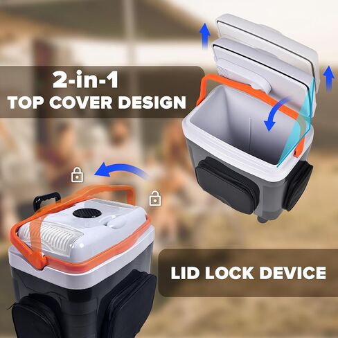 ثلاجة سيارة 12 فولت 32 كيو تي (30 لتر) مبرد كهربائي/مدفأ مع جيوب، مقسم حزمة الثلج، غطاء قابل للإزالة، عجلات، ثلاجة حرارية للسفر والمركبات والتخييم والمنزل والشاحنات، 120 فولت تيار متردد in Kuwait