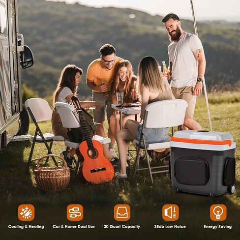 ثلاجة سيارة 12 فولت 32 كيو تي (30 لتر) مبرد كهربائي/مدفأ مع جيوب، مقسم حزمة الثلج، غطاء قابل للإزالة، عجلات، ثلاجة حرارية للسفر والمركبات والتخييم والمنزل والشاحنات، 120 فولت تيار متردد in Kuwait