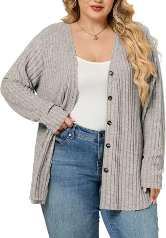 VISLILY Plus-Size-Sweaters for Women Trendy Long Sleeve Lightweight Cardigan Outerwear Loose Button Tunic Open Front Tops in Saudi Arabia