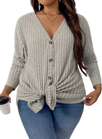 VISLILY Plus-Size-Sweaters for Women Trendy Long Sleeve Lightweight Cardigan Outerwear Loose Button Tunic Open Front Tops in Saudi Arabia
