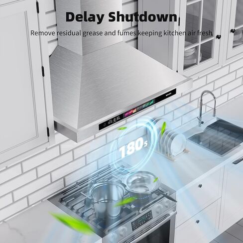 شفاط برانو 30 بوصة مثبت على الحائط 900 CFM مع التحكم في الصوت/الإيماءات/اللمس، فتحة تهوية للمطبخ من الفولاذ المقاوم للصدأ مع مروحة عادم 4 سرعات، مصابيح LED قابلة للتعديل، وضع الذاكرة in Kuwait