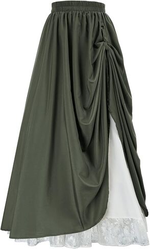 Renaissance Skirt Women Double Layered Victorian Pirate Maxi Long Skirts Brown S in Saudi Arabia