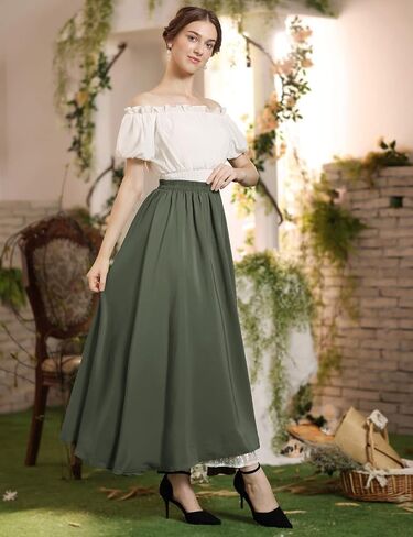 Renaissance Skirt Women Double Layered Victorian Pirate Maxi Long Skirts Brown S in Saudi Arabia