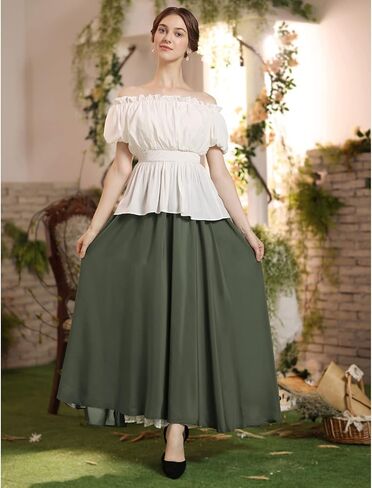 Renaissance Skirt Women Double Layered Victorian Pirate Maxi Long Skirts Brown S in Saudi Arabia