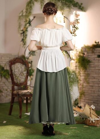 Renaissance Skirt Women Double Layered Victorian Pirate Maxi Long Skirts Brown S in Saudi Arabia