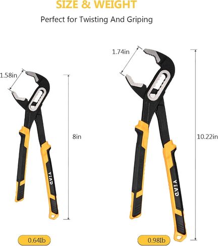 Tongue and Groove Pliers 8"&10"Adjustable Pliers Set Groove Joint Pliers With 7-Position Push-Lock,V-Jaw Water Pump Pliers With Cushion Grip Handle Tools For Plumber Home Repair Maintenance 2 Piece in Saudi Arabia