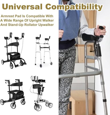 2 Pack Rollator Armrest Pads, Universal Replacement Upright Walker Forearm Pad Arm Support Stand Up Handle Cushions, Black in Saudi Arabia