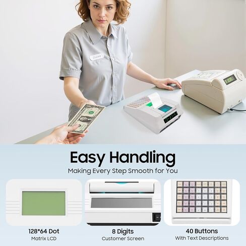 ماكينة تسجيل النقود الإلكترونية للشركات الصغيرة مزودة بدرج وLCM وطابعة حرارية عالية السرعة، ونظام نقاط البيع بـ 48 مفتاحًا للبيع بالتجزئة والمطاعم والسوبر ماركت باللونين الأبيض والأسود، 110 فولت in Kuwait
