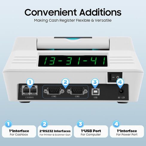 ماكينة تسجيل النقود الإلكترونية للشركات الصغيرة مزودة بدرج وLCM وطابعة حرارية عالية السرعة، ونظام نقاط البيع بـ 48 مفتاحًا للبيع بالتجزئة والمطاعم والسوبر ماركت باللونين الأبيض والأسود، 110 فولت in Kuwait