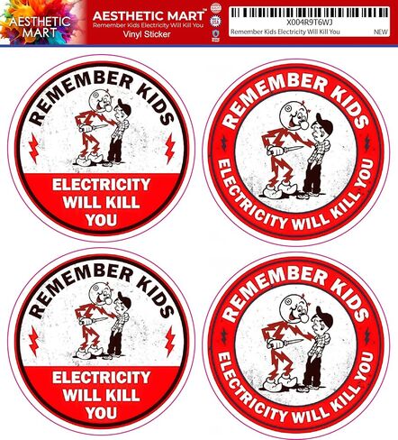 Remember Kids Electricity Will Kill You, Hard Hat,Funny Sticker Durable Waterproof Vinyl Decal for Electrical Panels, Toolboxes, Breaker Boxes - 3 inches Electrician Warning Sticker -Pack of 4 in Saudi Arabia