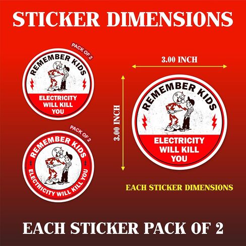 Remember Kids Electricity Will Kill You, Hard Hat,Funny Sticker Durable Waterproof Vinyl Decal for Electrical Panels, Toolboxes, Breaker Boxes - 3 inches Electrician Warning Sticker -Pack of 4 in Saudi Arabia