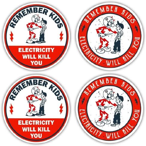 Remember Kids Electricity Will Kill You, Hard Hat,Funny Sticker Durable Waterproof Vinyl Decal for Electrical Panels, Toolboxes, Breaker Boxes - 3 inches Electrician Warning Sticker -Pack of 4 in Saudi Arabia