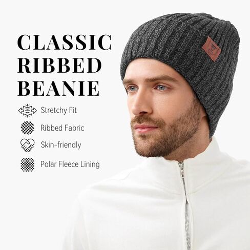 قبعة شتوية من OZERO Knit Beanie، قبعة جمجمة ثلجية من الصوف القطبي الحراري السميك للرجال والنساء - مقاس واحد بيج in Saudi Arabia