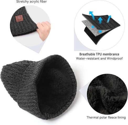 قبعة شتوية من OZERO Knit Beanie، قبعة جمجمة ثلجية من الصوف القطبي الحراري السميك للرجال والنساء - مقاس واحد بيج in Saudi Arabia