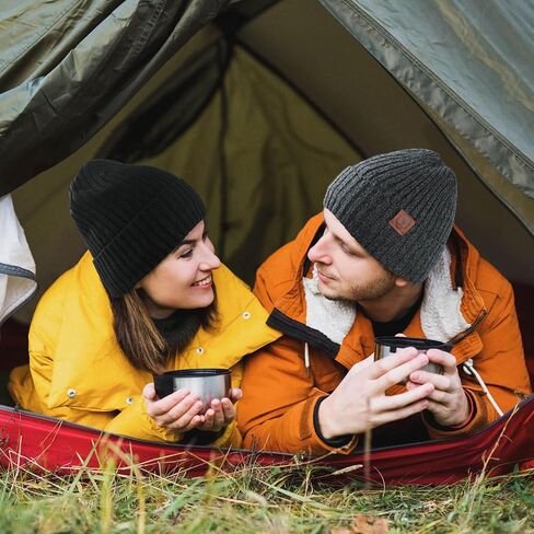 قبعة شتوية من OZERO Knit Beanie، قبعة جمجمة ثلجية من الصوف القطبي الحراري السميك للرجال والنساء - مقاس واحد بيج in Saudi Arabia