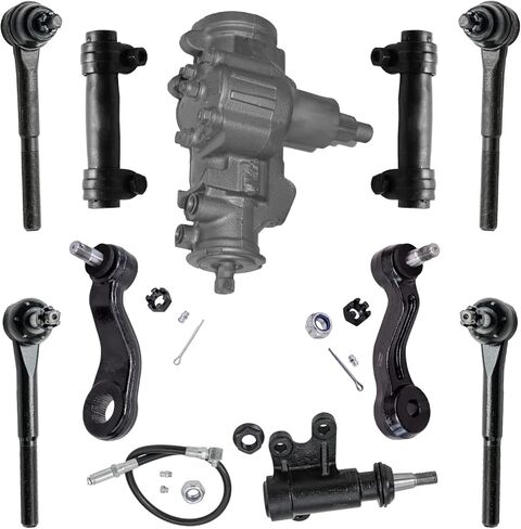 Detroit Axle - 4WD Front 10pc Gear Box Kit for Cadillac Escalade Chevy Blazer GMC Yukon K1500 K2500 Suburban, Power Steering Gear Box Tie Rods Adjusting Sleeves Idler Pitman Arm Bracket Replacement in Saudi Arabia