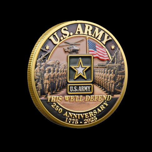 U.S. Army 250th Anniversary Commemorative Gold-Plated Challenge Coin, Double-Sided High Relief Military Collectible for Veterans, 1775-2025 (Type B) in Kuwait