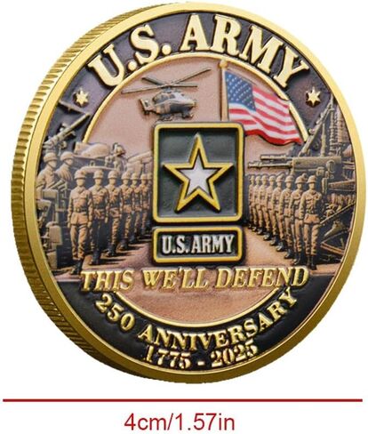 U.S. Army 250th Anniversary Commemorative Gold-Plated Challenge Coin, Double-Sided High Relief Military Collectible for Veterans, 1775-2025 (Type B) in Kuwait
