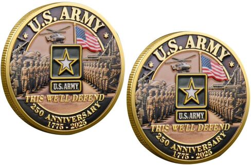 U.S. Army 250th Anniversary Commemorative Gold-Plated Challenge Coin, Double-Sided High Relief Military Collectible for Veterans, 1775-2025 (Type B) in Kuwait